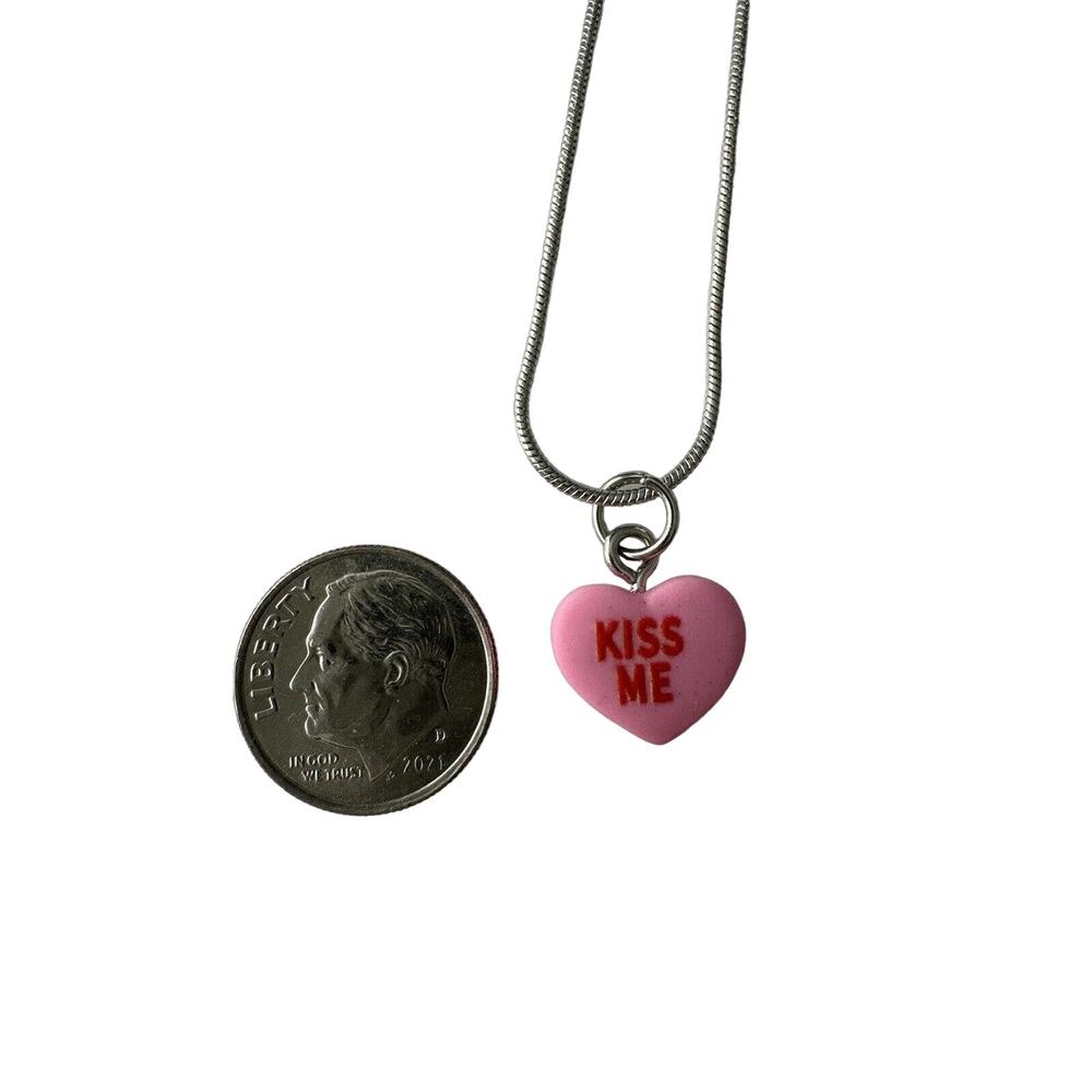 KISS ME Pendant Necklace Conversation Heart Valentine 18” Snake Chain NWOT